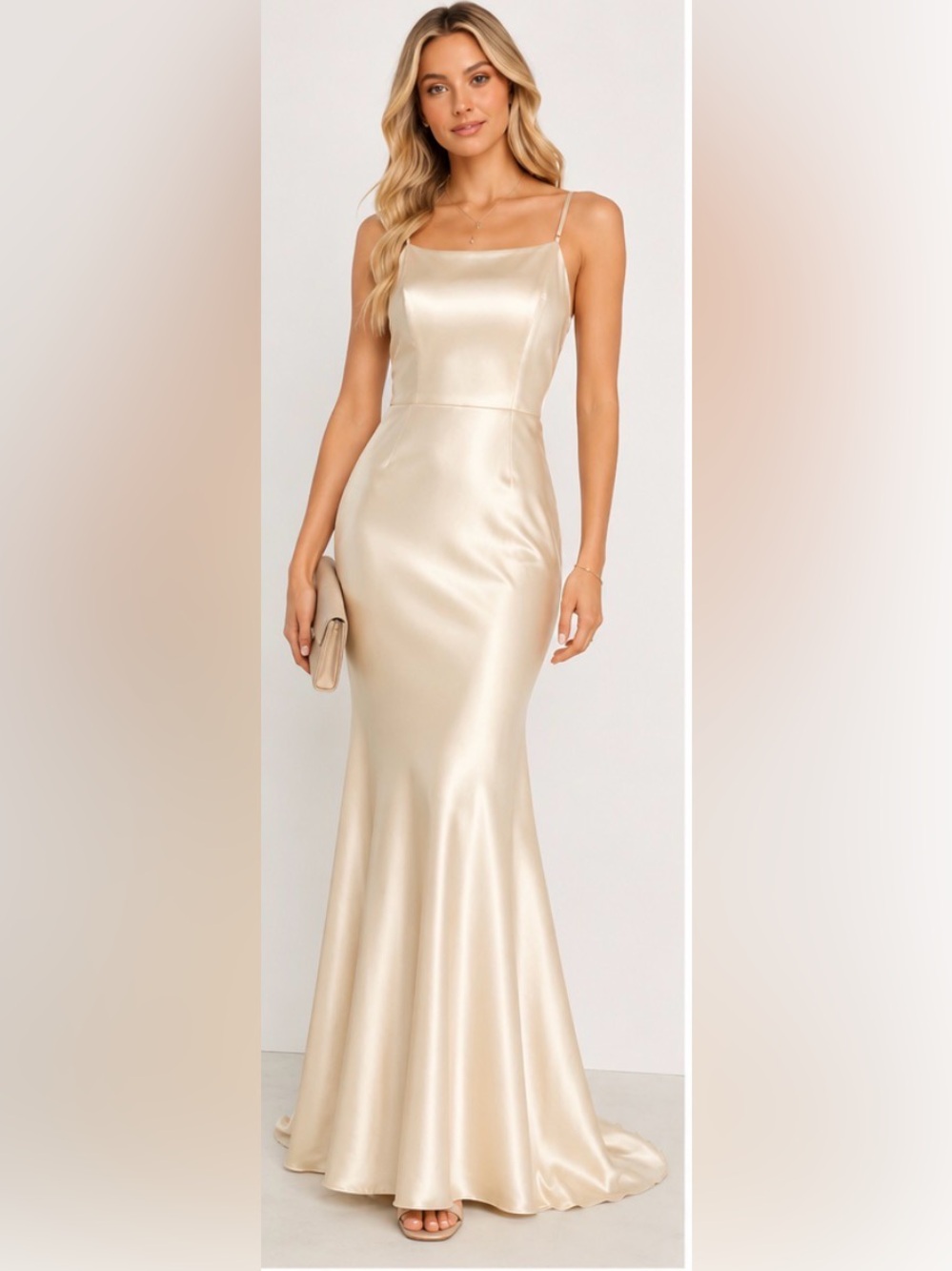 NWT Lulus Satin Formal Maxi Dress Champagne Ivory XS